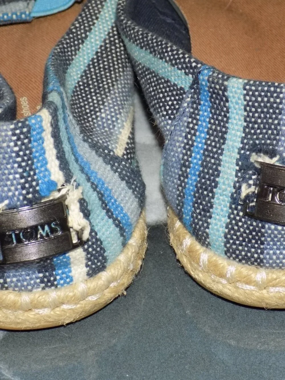 Toms Blue Striped Slip On Woven Texture Espadrilles Flats Size 6 Women's